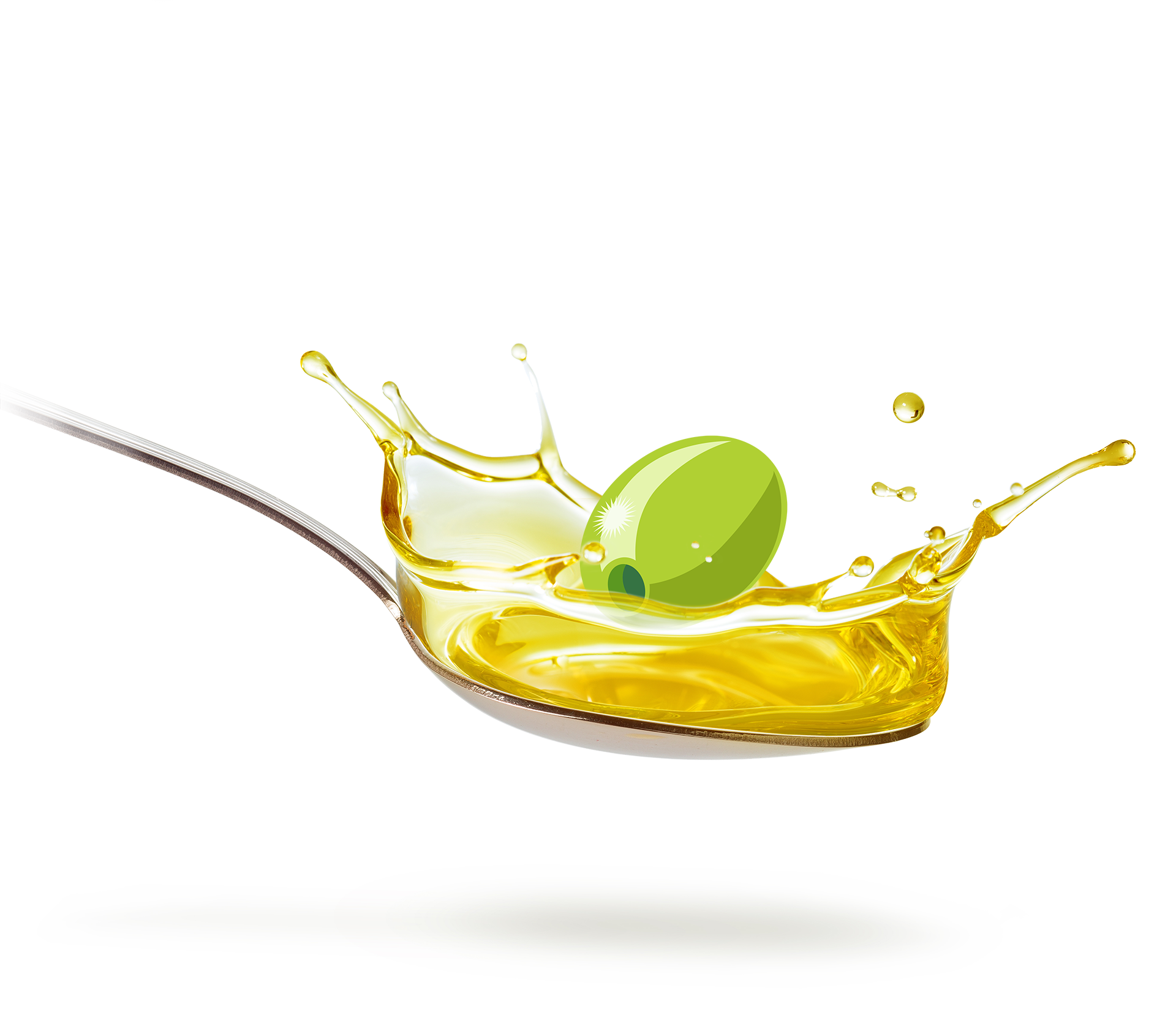 Photomontage 1 cuillère d'huile avec 1 olive pour Vert Olive agence de communication et publicité