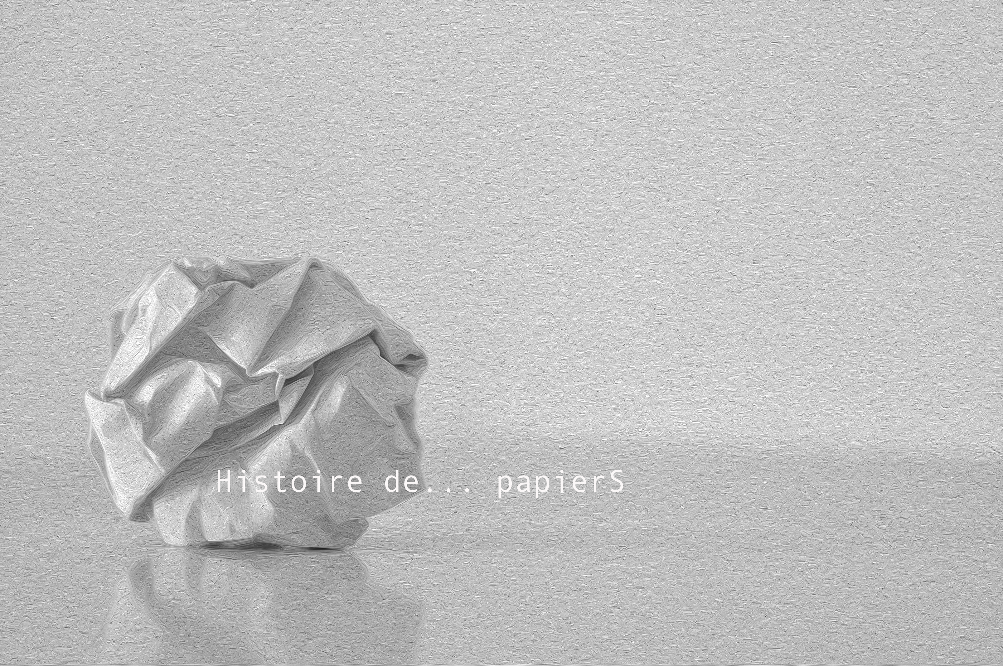 boule de papier blanc chiffonné sur fond blanc avec phrase histoire de papiers non imprimé